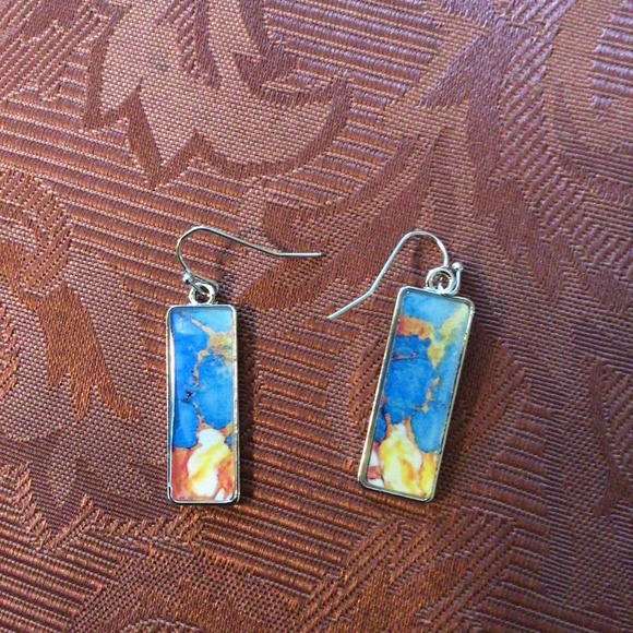 HP💝Silver Turquiose and Copper gemstone earrings - Picture 2 of 5